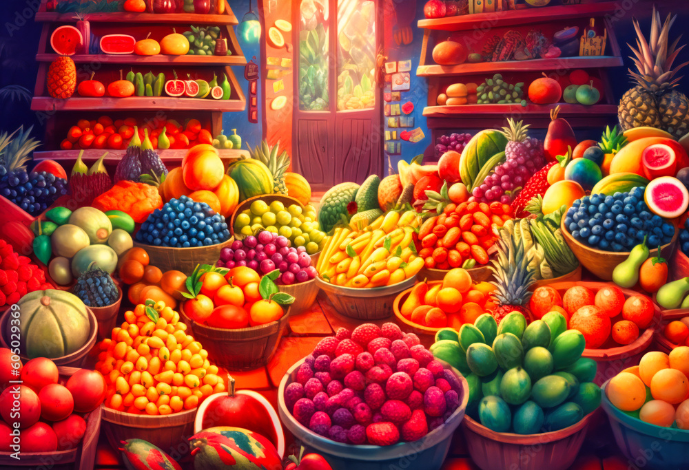 lots of fruit and vegetables together