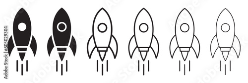 Set of rocket icons. Spaceship symbol, startup, rocket launch. New business startup, development. Vector illustration.