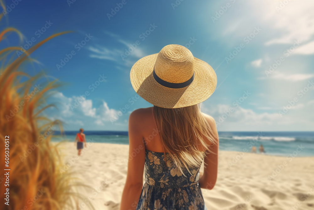 woman on the beach in a straw hat on the sunset
created using AI tools