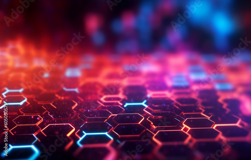 abstract futuristic background with pink blue neon honeycomb wallpaper AI generative technology