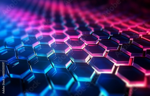 abstract futuristic background with pink blue neon honeycomb wallpaper AI generative technology