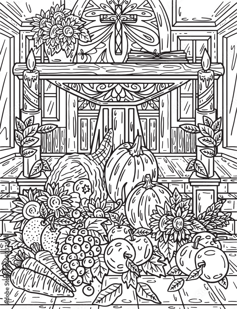Thanksgiving Altar Autumn Harvest Adults Coloring