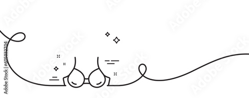Bra brassiere line icon. Continuous one line with curl. Breast lingerie sign. Women chest underwear symbol. Bra single outline ribbon. Loop curve pattern. Vector