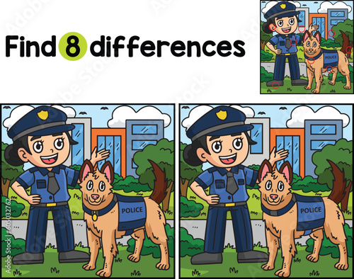 Police Officers Police Dog Find The Differences