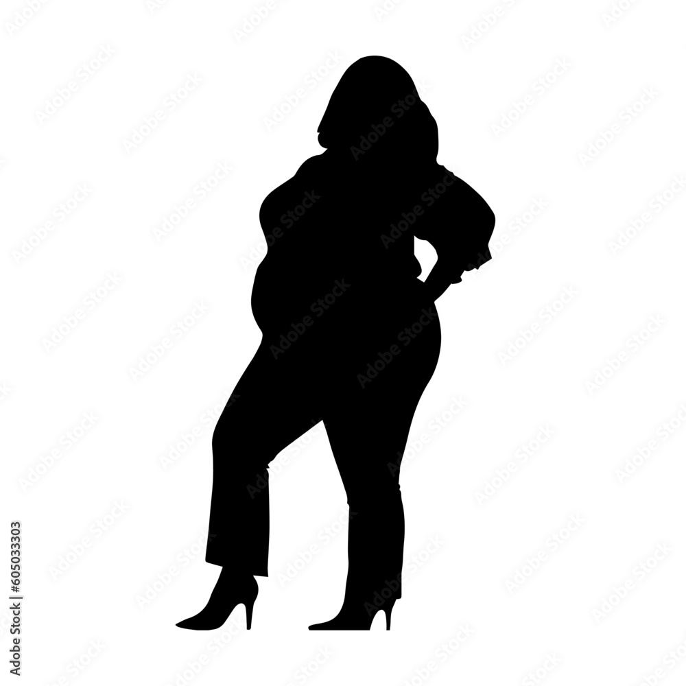 Vector illustration. Fat girl silhouette. Outfit. Slimming. Health.