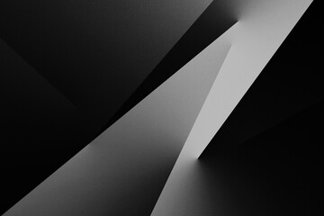 Black white abstract background. Geometric shape. Lines, triangles. 3d effect. Light, glow, shadow. Gradient. Dark grey, silver. Modern, futuristic.