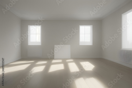 empty room illuminated by the rays of the sun  presentation  advertising. Generative AI