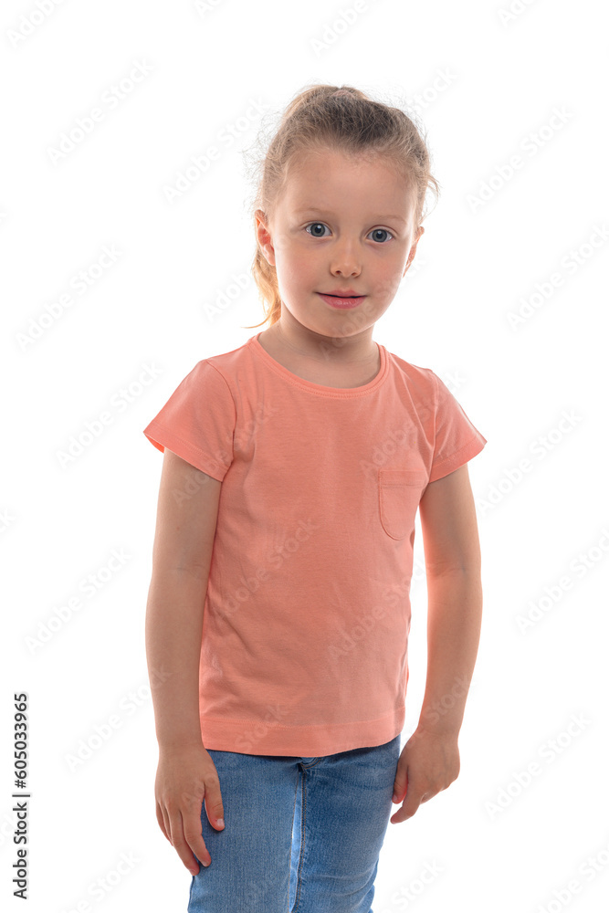 Joyful little girl on a white background. Joyful little girl on a white background.