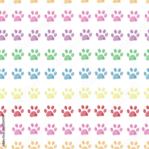 Rainbow colors seamless horizontal paw prints seamless pattern