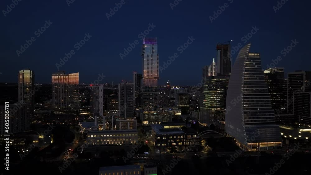 City Skyline at Night Austin Texas Drone Aerial City Skyline at Night Austin Texas Drone Aerial