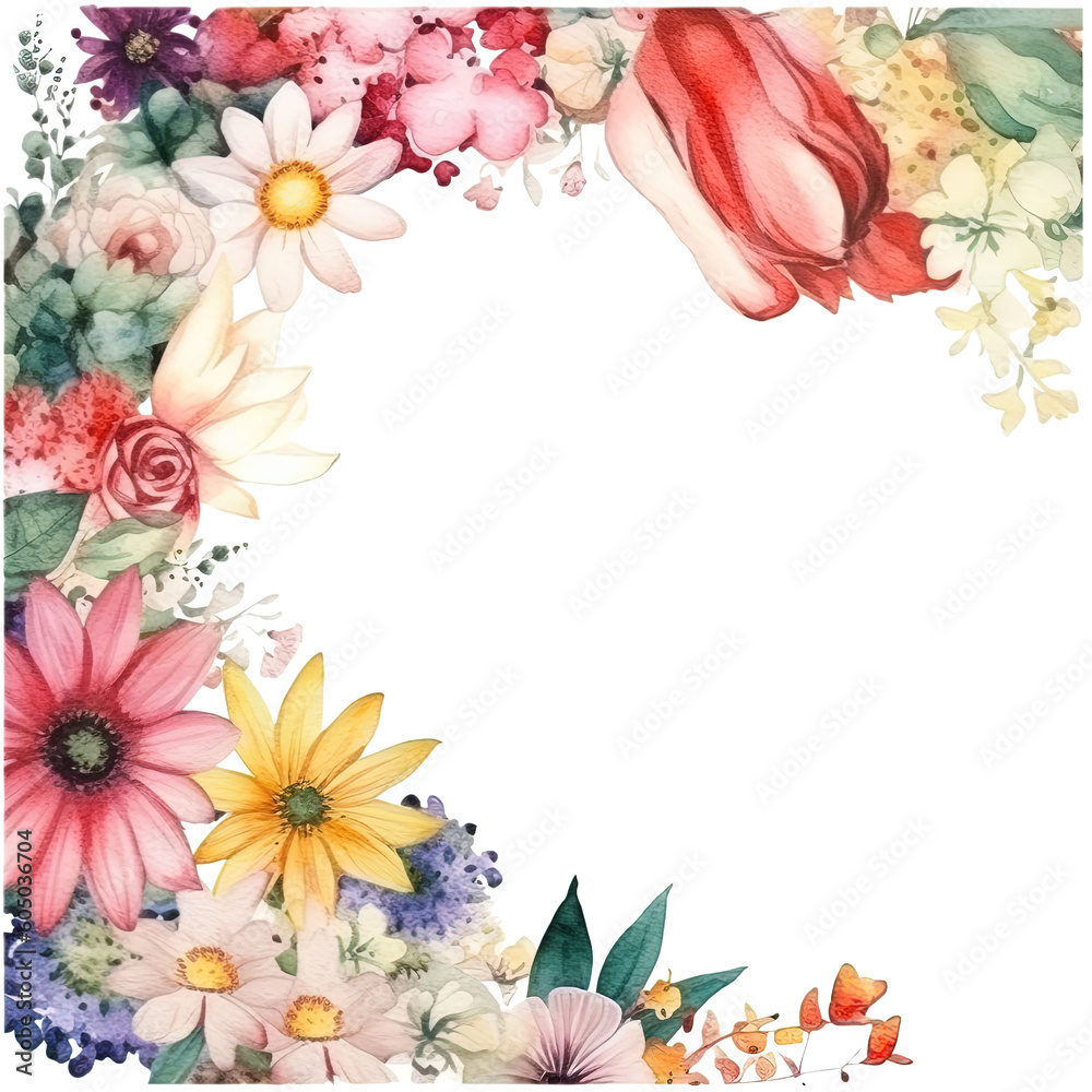 different species of flowers as a frame border, copyspace, generative ai different species of flowers as a frame border, copyspace, generative ai
