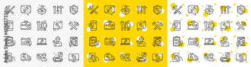 Set of Hammer, Screwdriver and Spanner tool icons. Repair car service line icons. Recovery, Washing machine repair, Car service. Engineer tool, Tech support. Spanner equipment, screwdriver. Vector