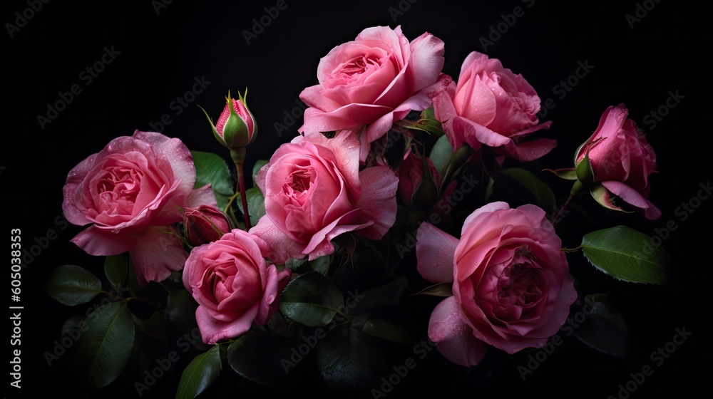 Fototapeta premium Roses, red and pink Horizontal background, Nature-themed, photorealistic illustrations in JPG. Generative AI