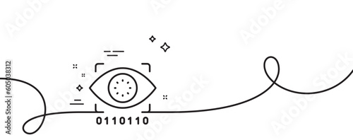 Artificial intelligence line icon. Continuous one line with curl. Retinal access sign. Privacy secure symbol. Artificial intelligence single outline ribbon. Loop curve pattern. Vector