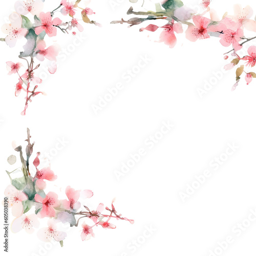 delicate cherry blossoms forming a frame border  copyspace  generative ai