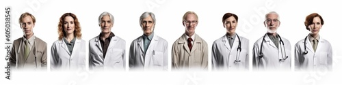 Set of isolated doctors, portrait front view. Generative AI