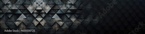 Banner with triangles and diamonds shapes, industrial geometric forms in black colors. Luxury card. Generative AI.