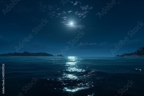 Calm nighttime seascape Generative AI