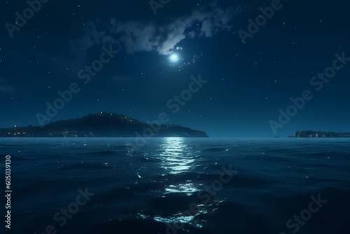 Calm nighttime seascape Generative AI © SichHQ
