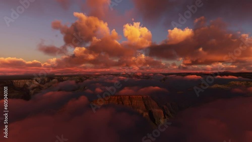 Side aerial drone view at sunset of the Grand Canyon of Colorado in Arizona. United States