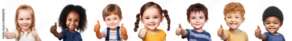 Set of smiling children giving a thumbs up isolated on white background. Generative AI Set of smiling children giving a thumbs up isolated on white background. Generative AI