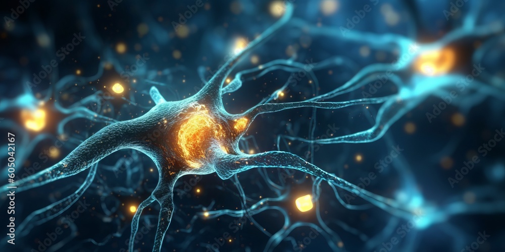 Series of Neurons Are Seen in Blue, Selective Focus, Generative AI Series of Neurons Are Seen in Blue, Selective Focus, Generative AI