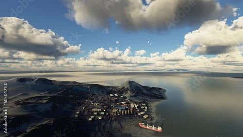 Aerial drone shot of McMurdo Station; Ross Island. Antarctica photo