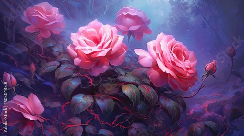 Roses, red and pink  Horizontal background, Nature-themed, photorealistic illustrations in JPG. Generative AI