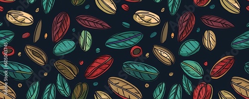  a horizontal coffee berries and leaves, graphic background pattern, Food-themed, , photorealistic illustrations in a JPG. Generative AI