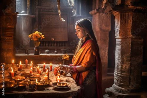a priestess in an Hindu temple - generative ai