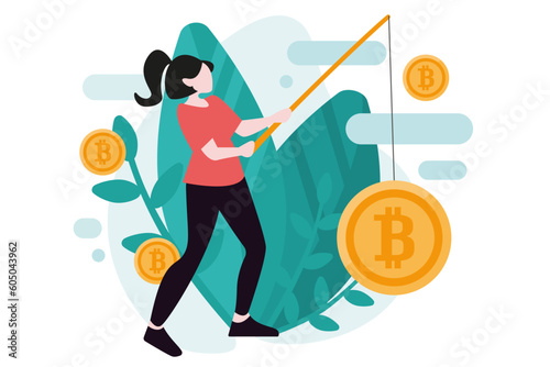 Bitcoin wallet illustration. Digital money payment method, cryptocurrency mining concept. Modern flat vector illustration for poster, banner.
