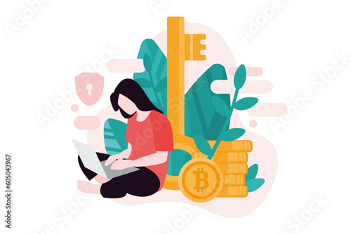 Bitcoin wallet illustration. Digital money payment method, cryptocurrency mining concept. Modern flat vector illustration for poster, banner.