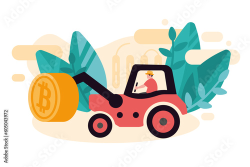 Bitcoin wallet illustration. Digital money payment method, cryptocurrency mining concept. Modern flat vector illustration for poster, banner.