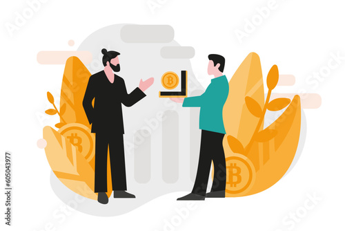 Bitcoin wallet illustration. Digital money payment method, cryptocurrency mining concept. Modern flat vector illustration for poster, banner.