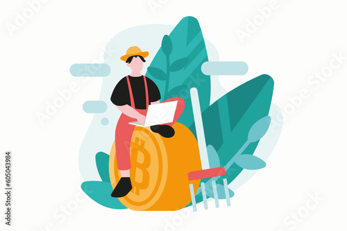 Bitcoin wallet illustration. Digital money payment method, cryptocurrency mining concept. Modern flat vector illustration for poster, banner.