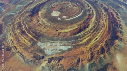 Aerial view from above of the Richat Structure; Mauritania; in the Sahara desert. Africa