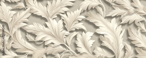 a Nature Horizontal background, leaf shapes, carved and engraved in ivory. Liquid flow texture. Fluid art Nature-themed, photorealistic illustrations in JPG. Generative AI © Purple Penguin GFX
