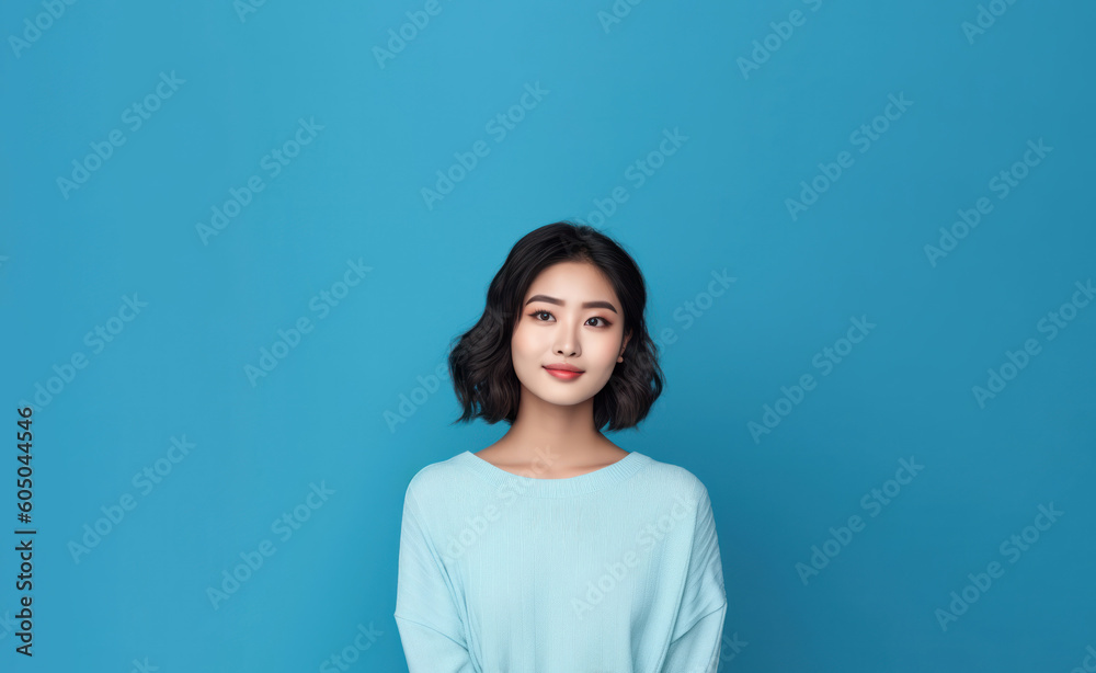 Smiling Asian Girl Isolated on Copy Space Background Smiling Asian Girl Isolated on Copy Space Background