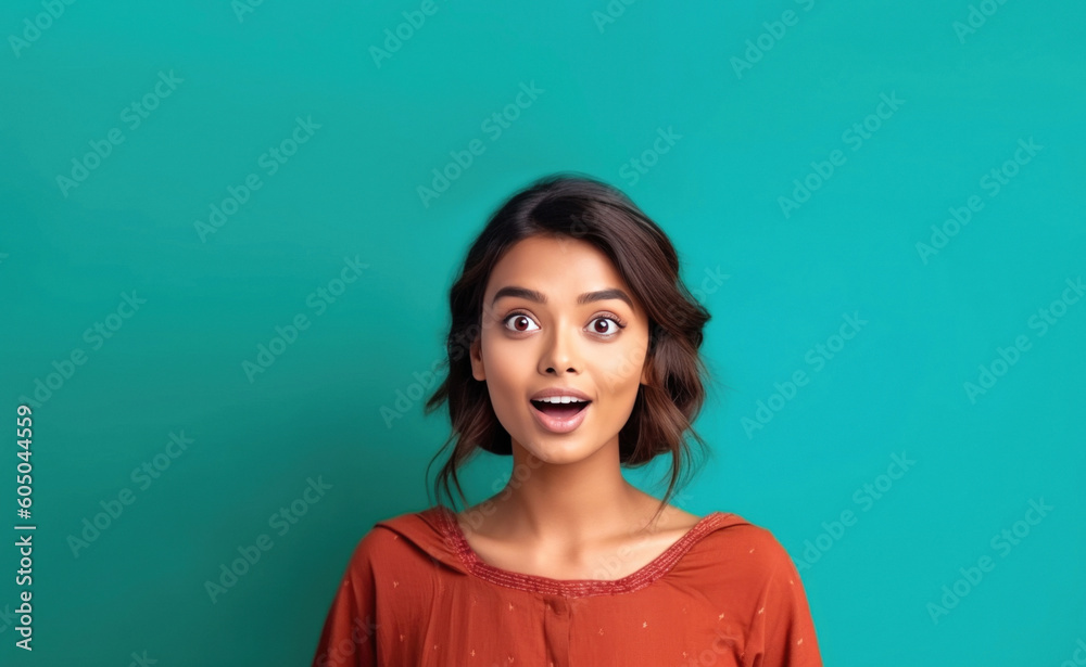 Surprised Indian Girl on Isolated Copy Space Background Surprised Indian Girl on Isolated Copy Space Background