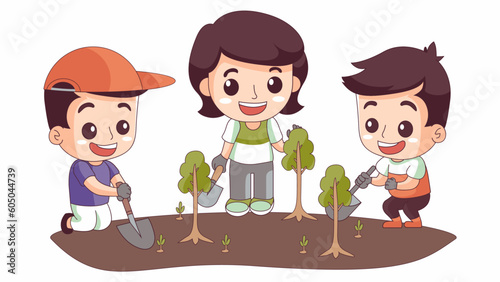 children plant trees