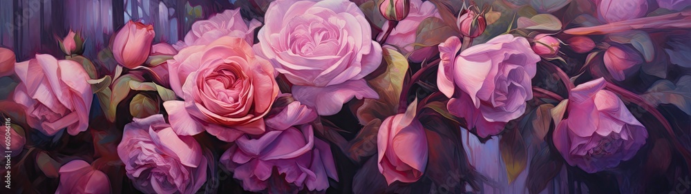 a bunch of beautiful roses with an etheriel essence, long horizontal background, 32:9 aspect ratio, rose garden, Floral-themed, horizontal format, photorealistic illustrations in a JPG. Generative ai a bunch of beautiful roses with an etheriel essence, long horizontal background, 32:9 aspect ratio, rose garden, Floral-themed, horizontal format, photorealistic illustrations in a JPG. Generative ai