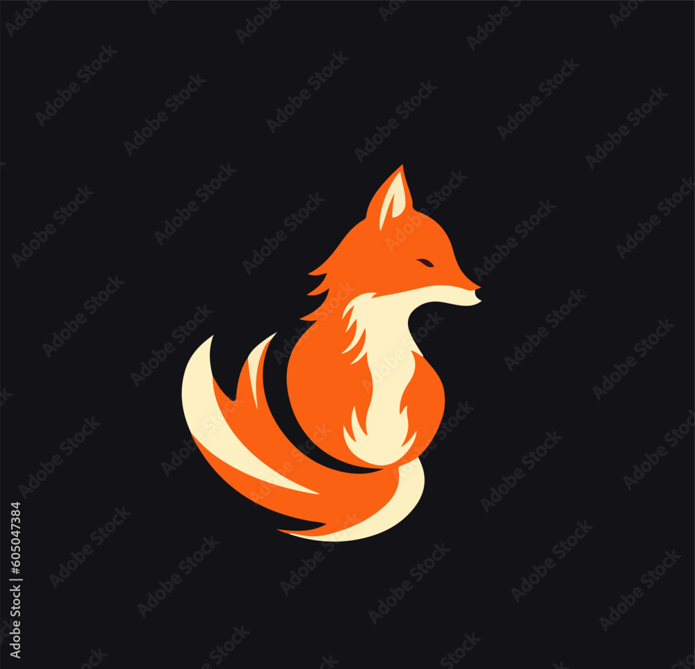 Obraz premium Logo cartoon fox on a dark background. Vector illustration