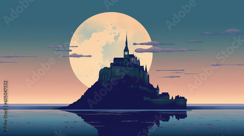 Illustration of beautiful view of Mont Saint-Michel, France