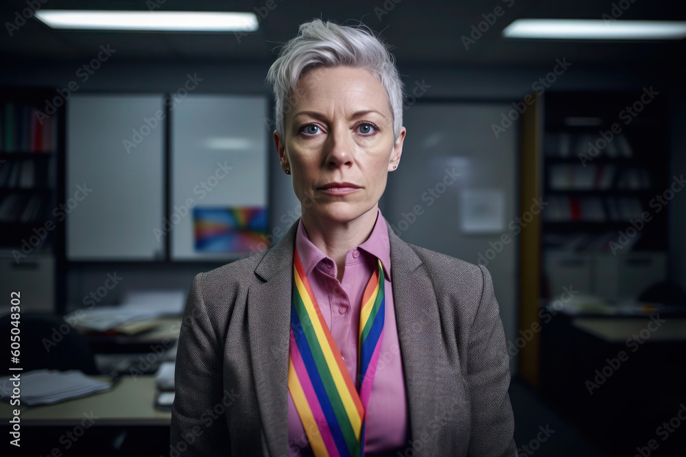 Powerful portrait of office worker, woman, LGBTQ acceptance, generative AI Powerful portrait of office worker, woman, LGBTQ acceptance, generative AI