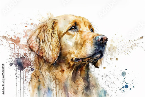 Generative AI. Illustration of a Golden Retriever. Guide dog, a disability assistance dog. Watercolor, Animal Illustration.