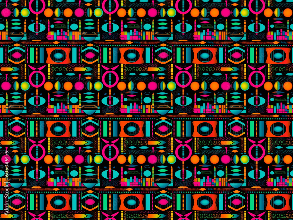 Seamless pattern background of lunar phases and the silhouette of the city very colorful with neon lights. Trendy wrapping paper modern and contemporary style. Ethnic print with fluorine colors. Seamless pattern background of lunar phases and the silhouette of the city very colorful with neon lights. Trendy wrapping paper modern and contemporary style. Ethnic print with fluorine colors.