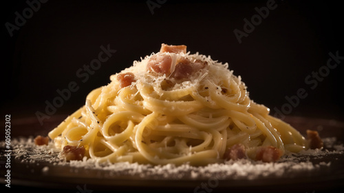 A plate of appetizing Italian food pasta carbonara on the table