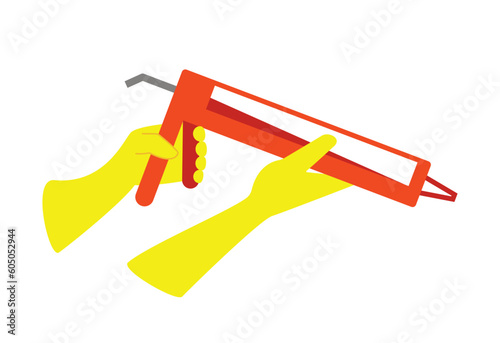Hand holding caulking gun. Clipart image isolated on white background
