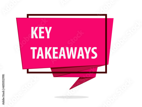 Key takeaways text big speech bubble icon. Clipart image isolated on white background