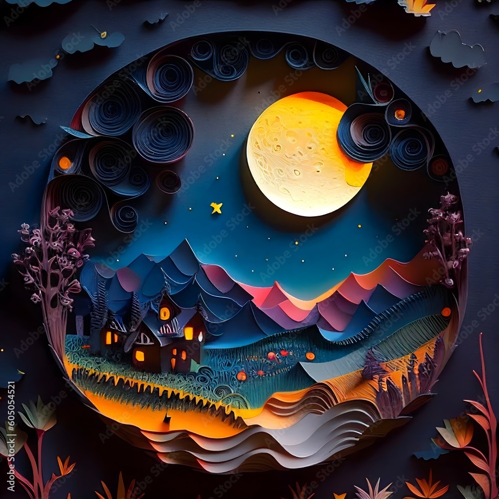 paper quilling, In our village, folks say God crumbles up the old moon